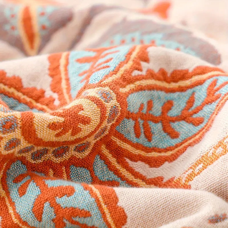 Rustic Boho Blanket 100% Cotton – Vibrant Floral Design for Cozy Spaces 7