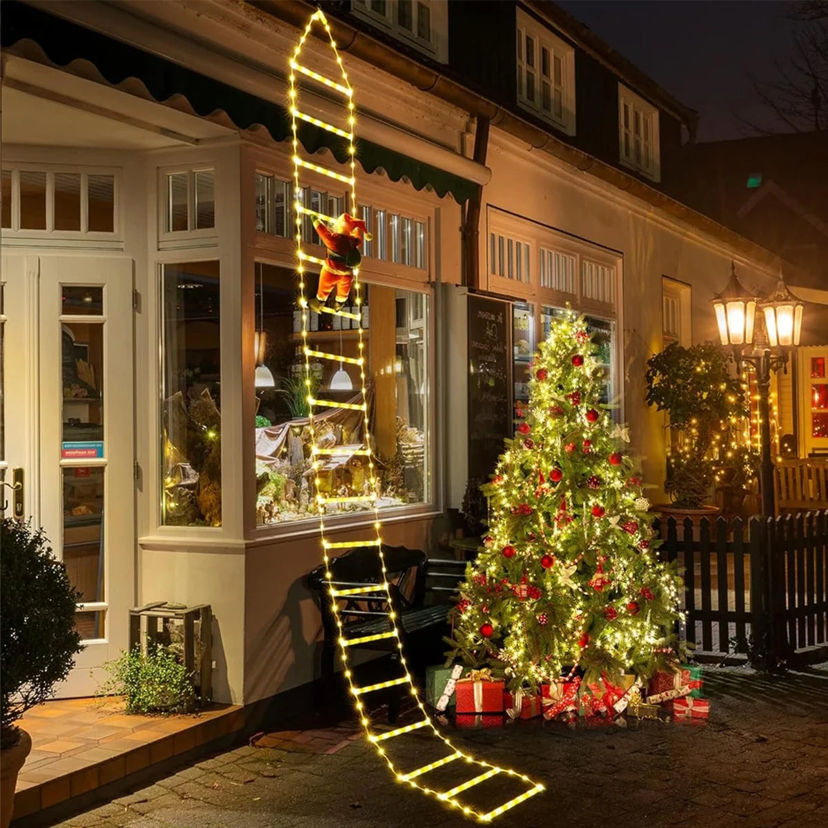 Santa Claus Blond Ladder – Joyful Holiday Spirit for Outdoor Decoration 1