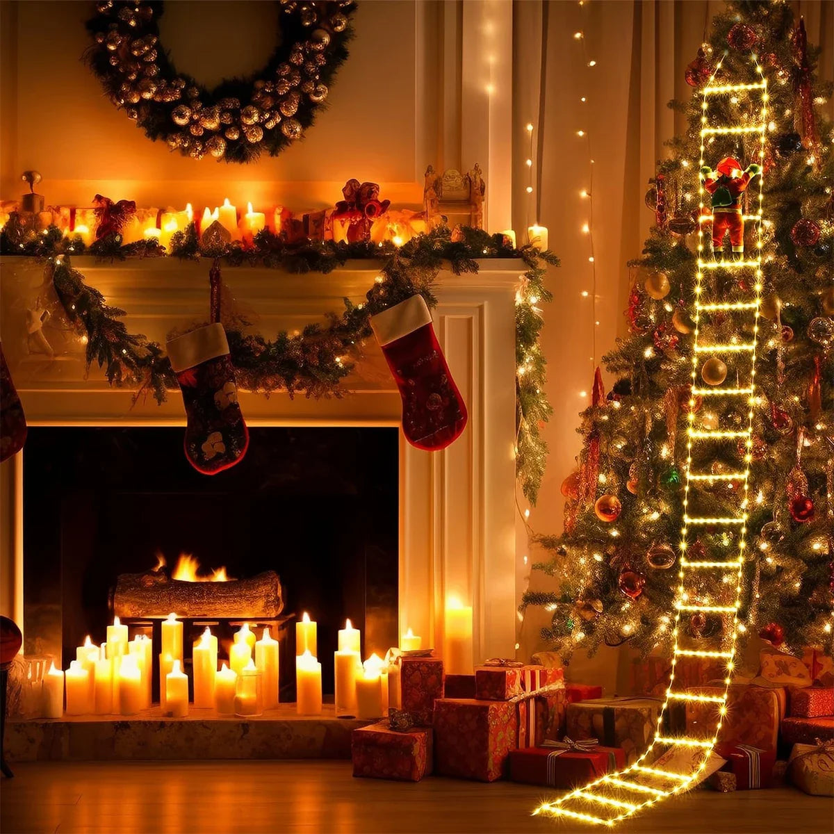 Santa Claus Blond Ladder – Joyful Holiday Spirit for Outdoor Decoration 5