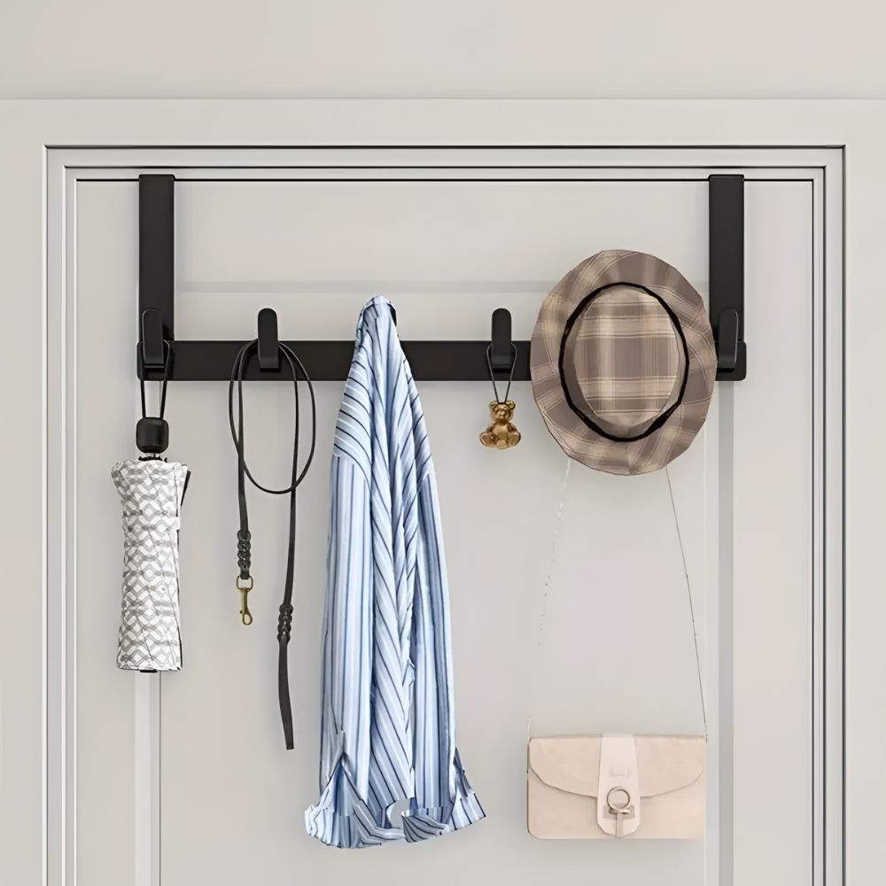 Stainless Steel Door Shelf With 5 Hooks – Elegant Space-Saving Organizer 3