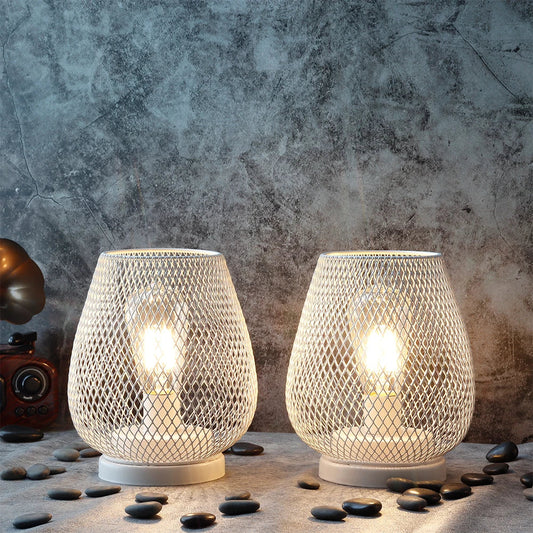 Table Lamp Set Made of White Metal – Stylish, Battery Operated Lighting for Any Space 0