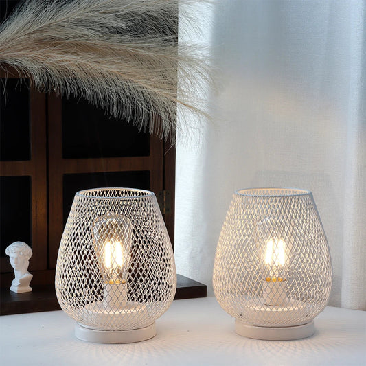 Table Lamp Set Made of White Metal – Stylish, Battery Operated Lighting for Any Space 1