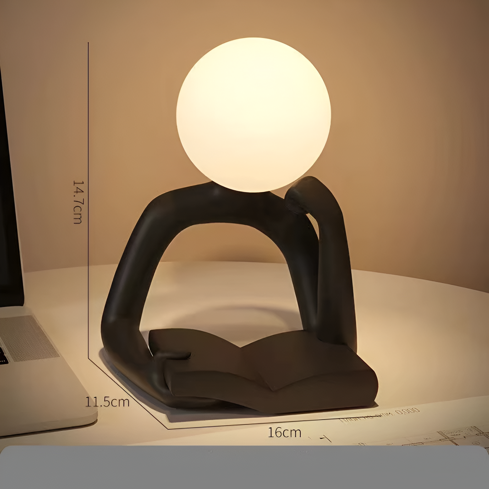 Thinker Moon Sculpture Table Lamp – Artistic Reading Light for Modern Rooms 5