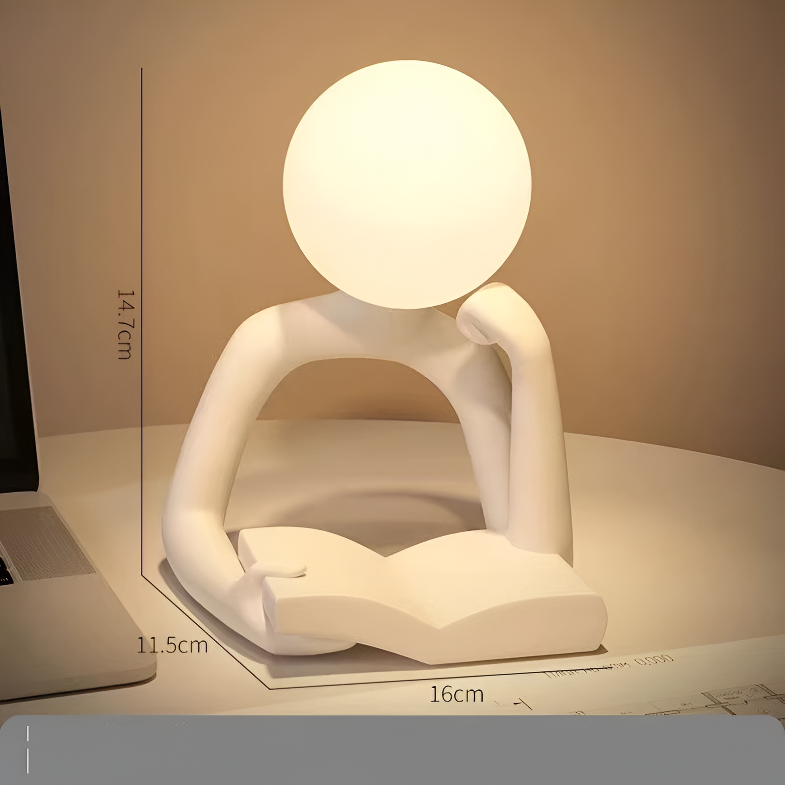 Thinker Moon Sculpture Table Lamp – Artistic Reading Light for Modern Rooms 6