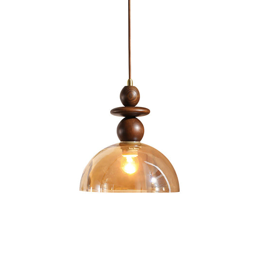 Valeska Pendant Light – Elegant Amber Glass with Wooden Accents 0