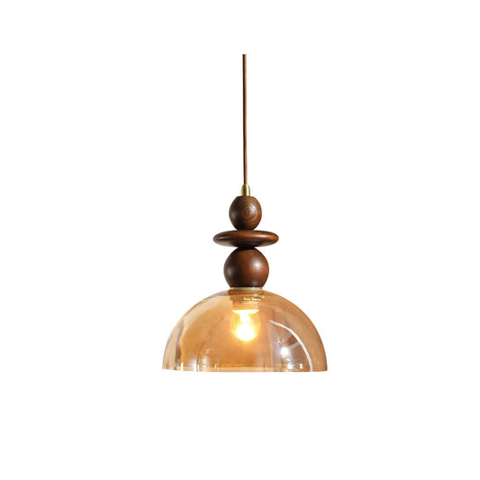 Valeska Pendant Light – Elegant Amber Glass with Wooden Accents 1