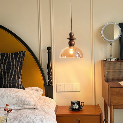 Valeska Pendant Light – Elegant Amber Glass with Wooden Accents 7
