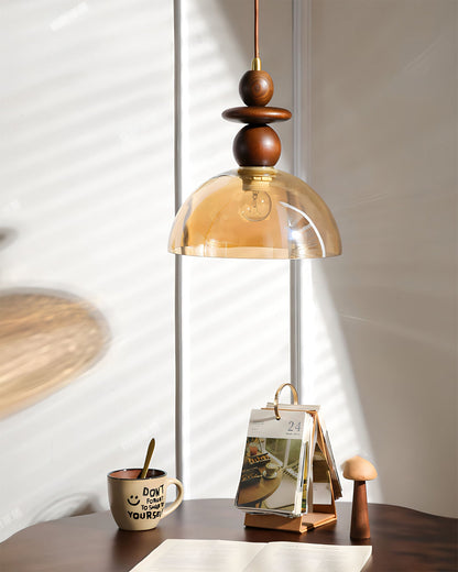 Valeska Pendant Light – Elegant Amber Glass with Wooden Accents 8