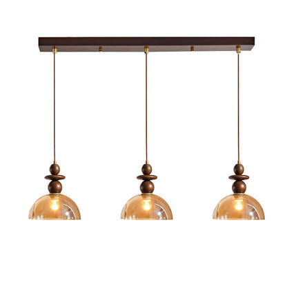 Valeska Pendant Light – Elegant Amber Glass with Wooden Accents 9