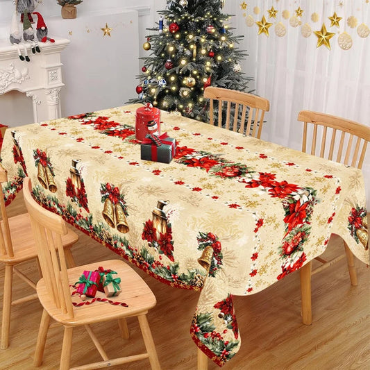 Vintage Christmas Tablecloth – Festive Poinsettia Design for Holiday Celebrations 0