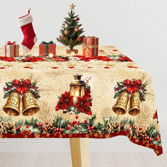 Vintage Christmas Tablecloth – Festive Poinsettia Design for Holiday Celebrations 1