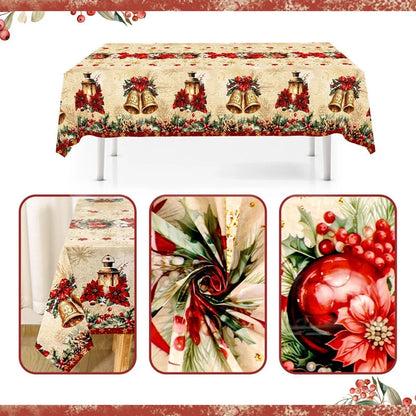 Vintage Christmas Tablecloth – Festive Poinsettia Design for Holiday Celebrations 2