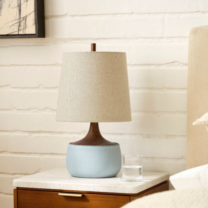 Bingley Ceramic & Wood Table Lamp by Walker & Co – Natural Linen Shade, 16.5"-22", UL Certified Lighting