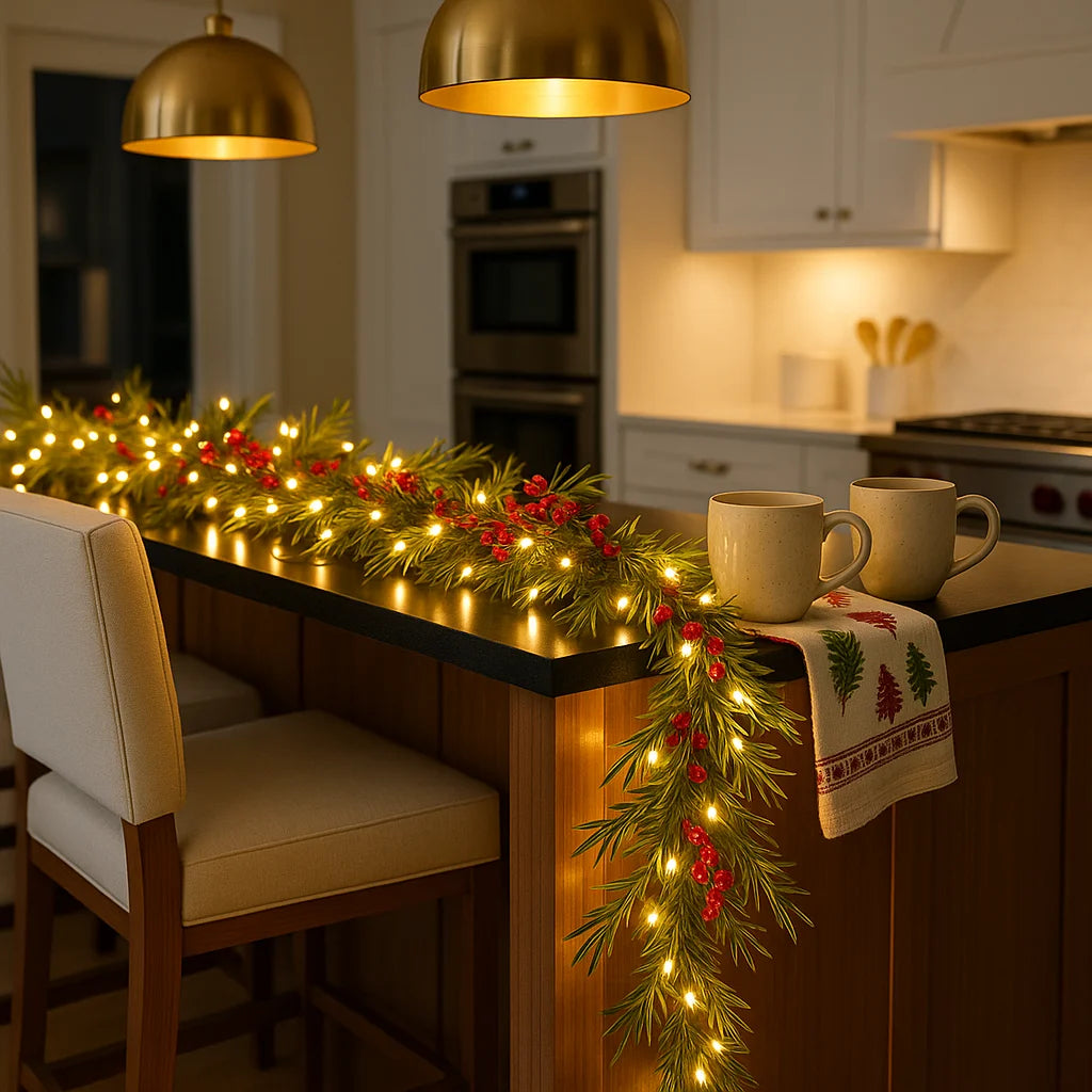 Winter Berry Garland With Lighting – Vibrant Red Berries for Festive Ambiance 0