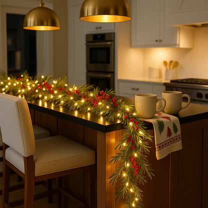 Winter Berry Garland With Lighting – Vibrant Red Berries for Festive Ambiance 0