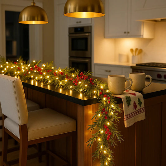 Winter Berry Garland With Lighting – Vibrant Red Berries for Festive Ambiance 0