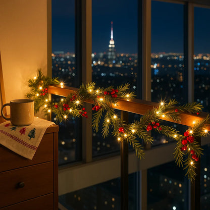 Winter Berry Garland With Lighting – Vibrant Red Berries for Festive Ambiance 2