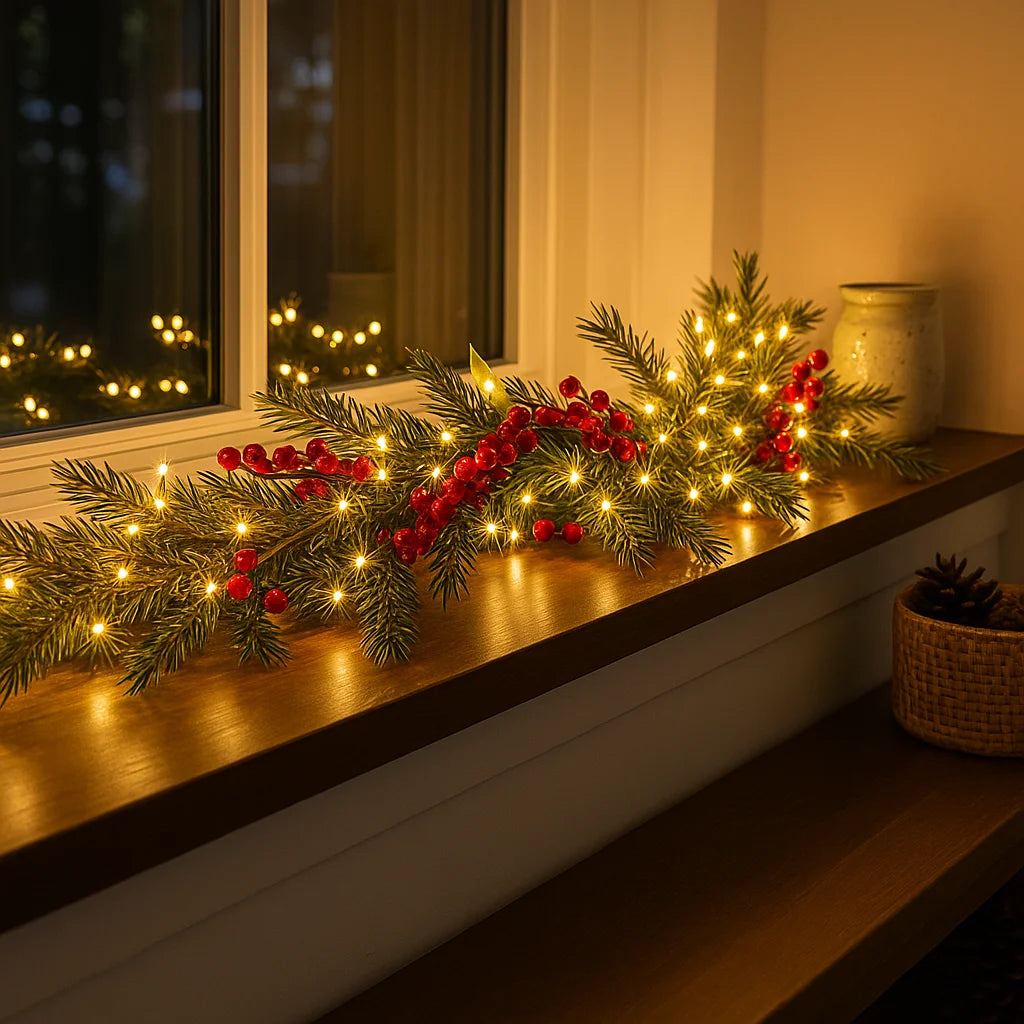Winter Berry Garland With Lighting – Vibrant Red Berries for Festive Ambiance 3