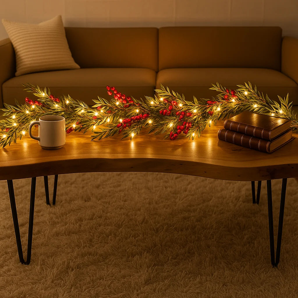 Winter Berry Garland With Lighting – Vibrant Red Berries for Festive Ambiance 4