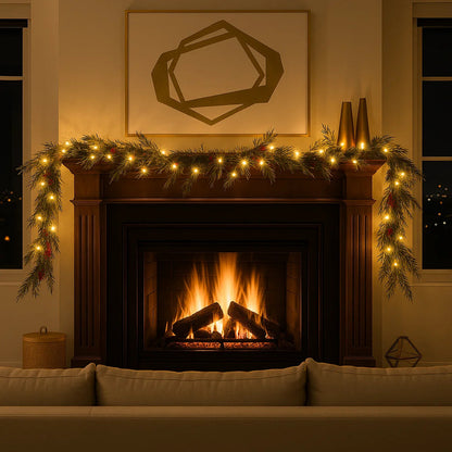 Winter Berry Garland With Lighting – Vibrant Red Berries for Festive Ambiance 6