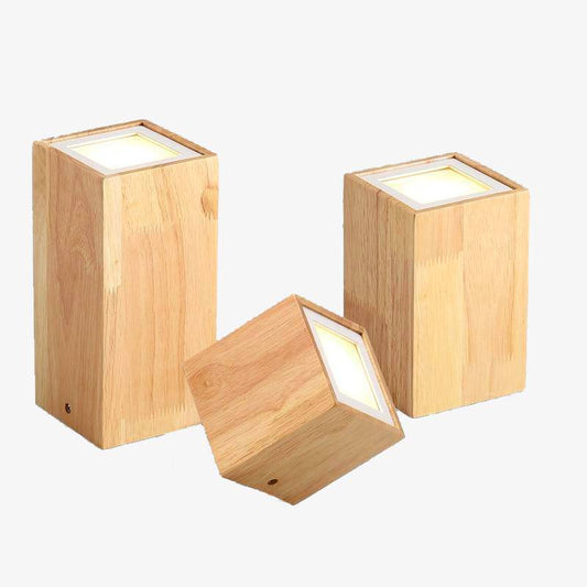 Wooden Cube-Shaped LED Ceiling Light – Modern Design with Warm Ambiance 0