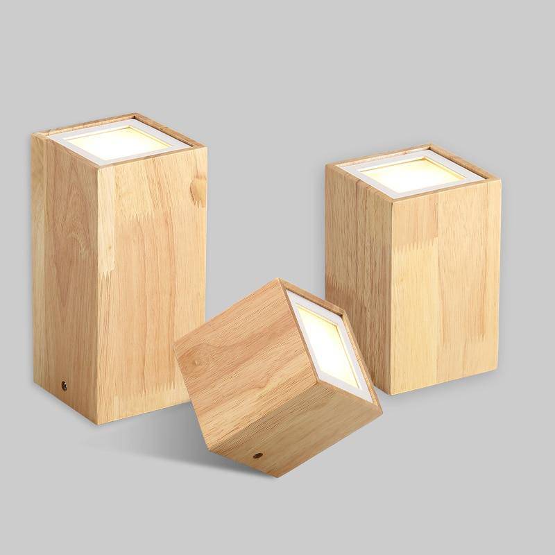 Wooden Cube-Shaped LED Ceiling Light – Modern Design with Warm Ambiance 3